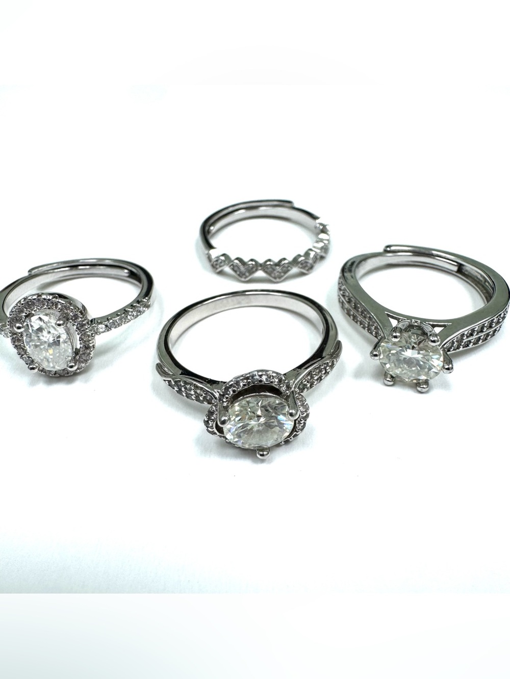White Gold Plated  Moissanite Engagement Ring Lot With Bonus Heart Wedding Band